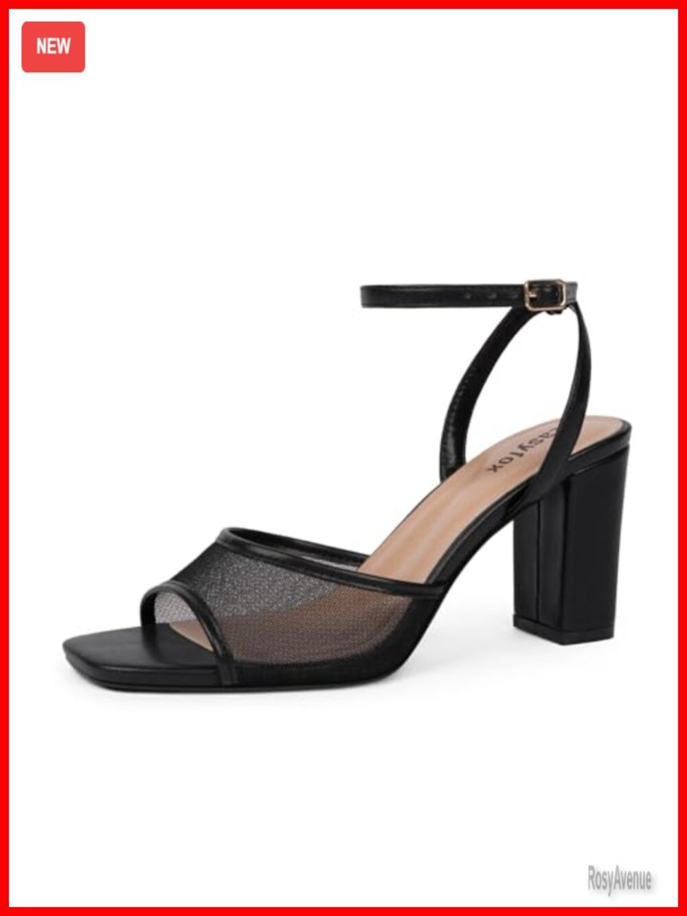 Open Toe Chunky Heeled Sandals Ankle Strap Block Heel Mesh